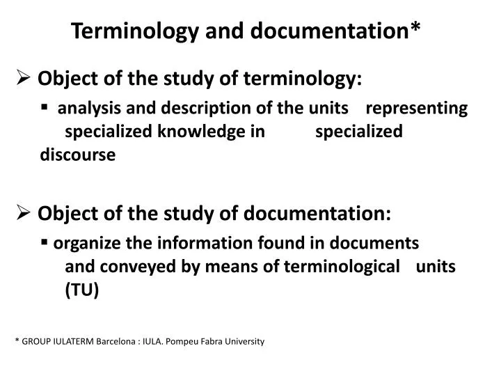 PPT - Terminology and documentation* PowerPoint Presentation, free ...