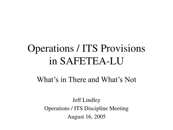operations its provisions in safetea lu