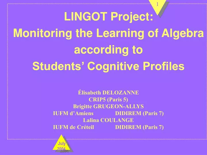 lingot project monitoring the learning of algebra according to students cognitive profiles