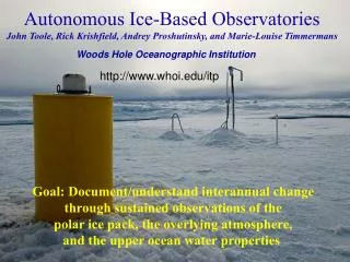 Goal: Document/understand interannual change through sustained observations of the