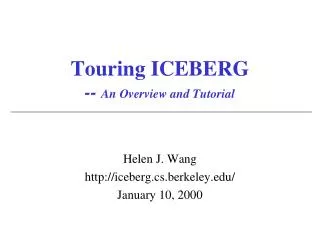 Touring ICEBERG -- An Overview and Tutorial