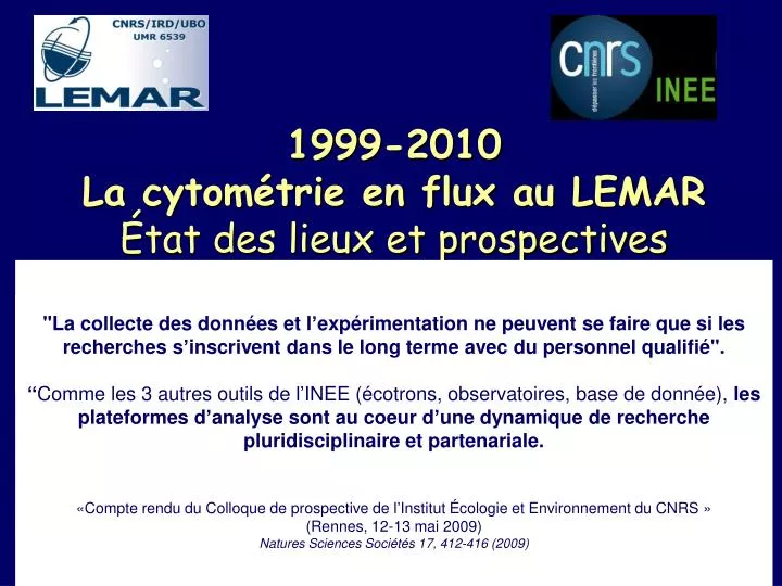 1999 2010 la cytom trie en flux au lemar tat des lieux et prospectives