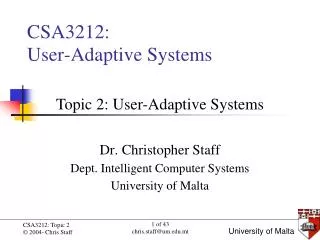 CSA3212: User-Adaptive Systems