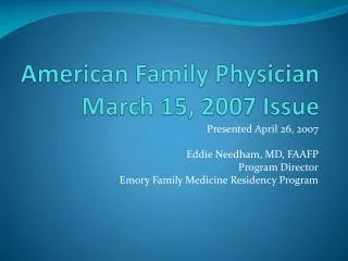 American Family Physician March 15, 2007 Issue