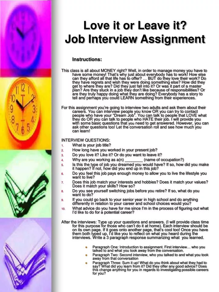 love it or leave it job interview assignment