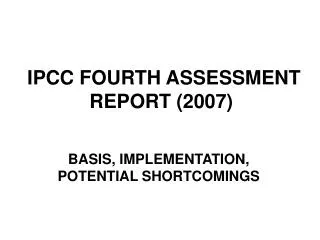 IPCC FOURTH ASSESSMENT REPORT (2007)