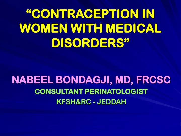 contraception in women with medical disorders