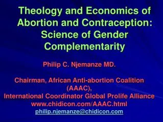 Theology and Economics of Abortion and Contraception: Science of Gender Complementarity