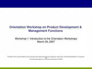 Orientation Workshop on Product Development &amp; Management Functions