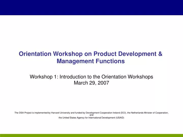 orientation workshop on product development management functions