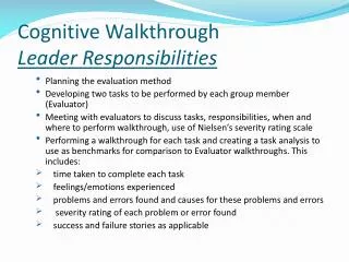Cognitive Walkthrough Leader Responsibilities