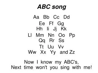 ABC song Aa Bb Cc Dd Ee Ff Gg Hh Ii Jj Kk Ll Mm Nn Oo Pp Qq Rr Ss