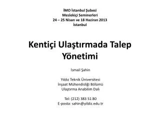 kenti i ula t rmada talep y netimi
