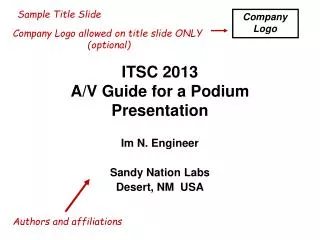 ITSC 2013 A/V Guide for a Podium Presentation