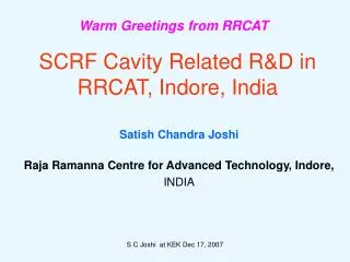 SCRF Cavity Related R&amp;D in RRCAT, Indore, India