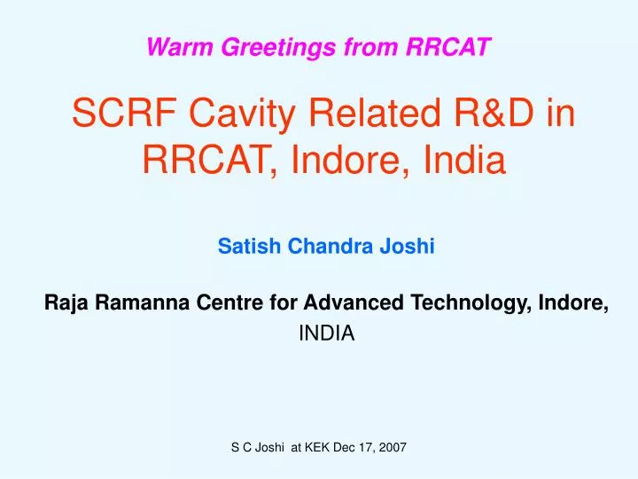 scrf cavity related r d in rrcat indore india
