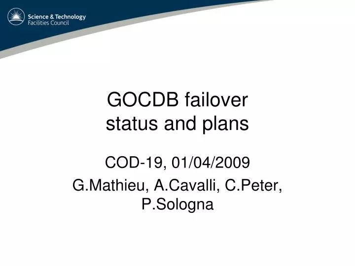 gocdb failover status and plans