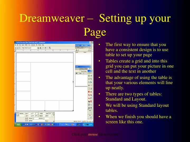 dreamweaver setting up your page