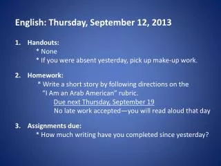 English: Thursday, September 12, 2013