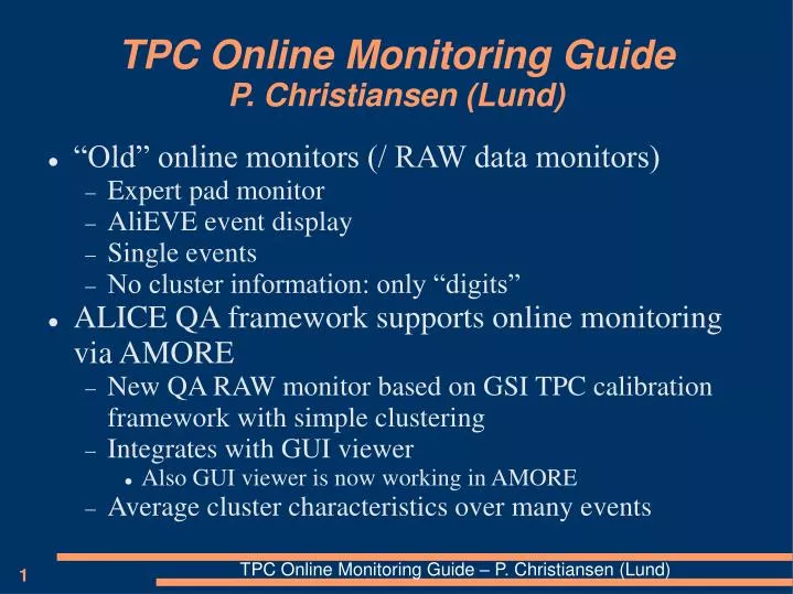 tpc online monitoring guide p christiansen lund