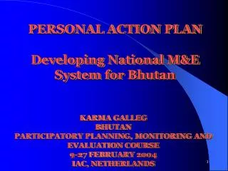 PERSONAL ACTION PLAN Developing National M&amp;E System for Bhutan