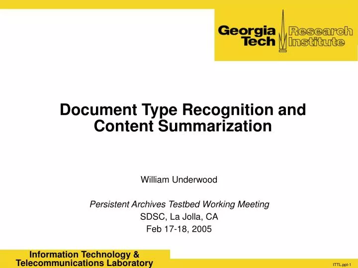document type recognition and content summarization