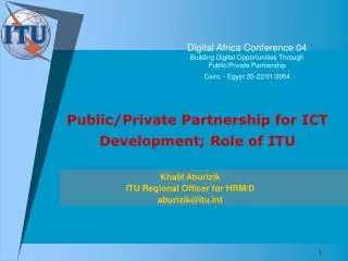 Public/Private Partnership for ICT Development; Role of ITU
