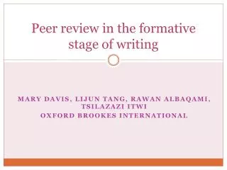 Peer review in the formative stage of writing