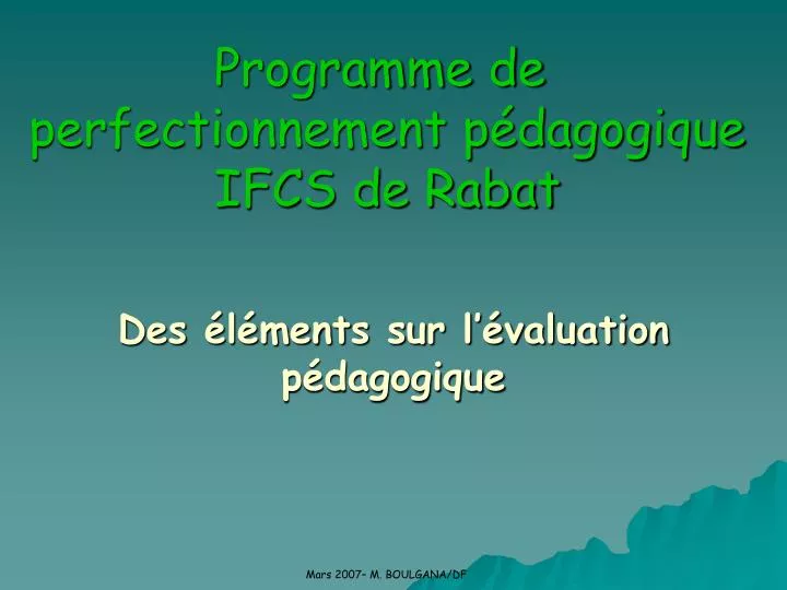 programme de perfectionnement p dagogique ifcs de rabat