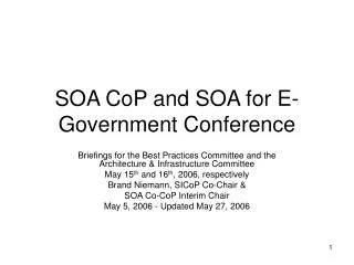 SOA CoP and SOA for E-Government Conference