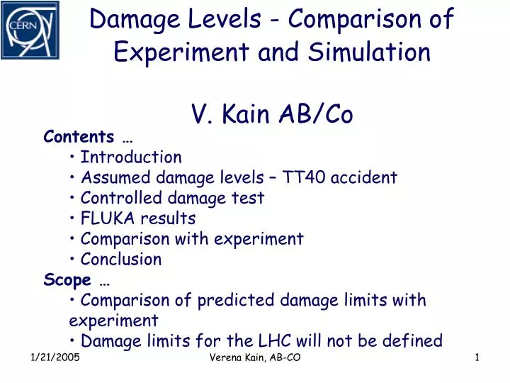 damage levels comparison of experiment and simulation v kain ab co