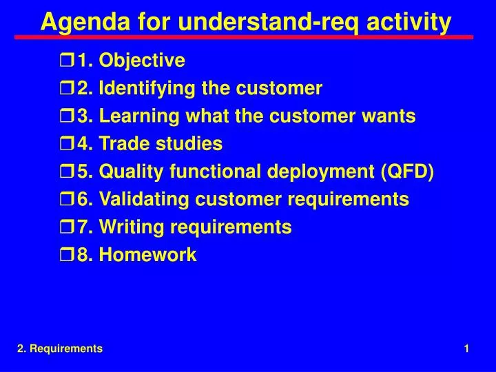 agenda for understand req activity