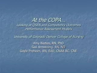 Amy Barton, RN, PhD Gail Armstrong, RN, ND Gayle Preheim, RN, EdD, CNAA BC, CNE