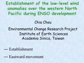 Chia Chou Environmental Change Research Project Institute of Earth Sciences