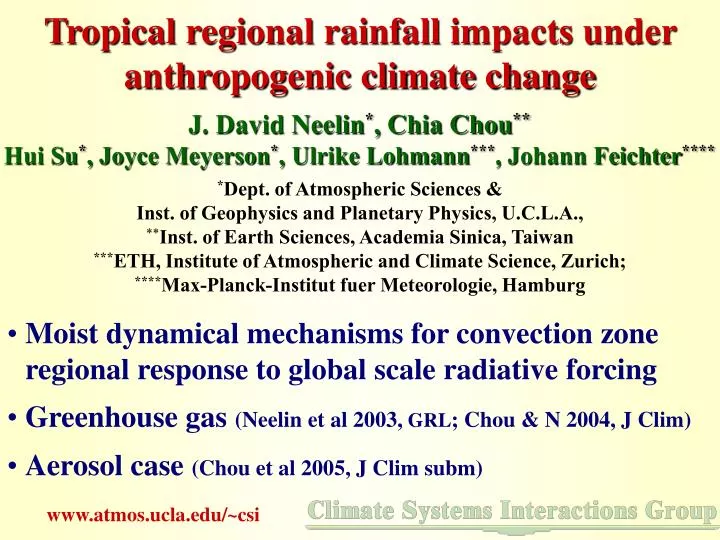 tropical regional rainfall impacts under anthropogenic climate change