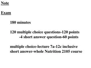 Note Exam 	180 minutes 	120 multiple choice questions-120 points
