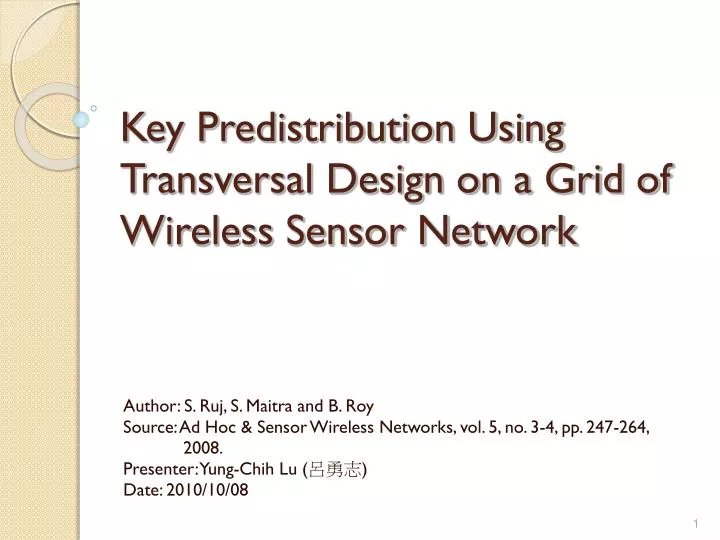 key predistribution using transversal design on a grid of wireless sensor network