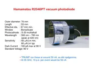 Hamamatsu R2046PT vacuum photodiode
