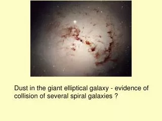 Dust in the giant elliptical galaxy - evidence of collision of several spiral galaxies ?