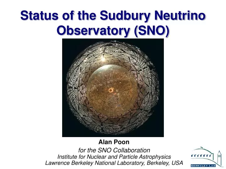 status of the sudbury neutrino observatory sno