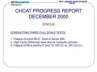 CHCAT PROGRESS REPORT DECEMBER 2000
