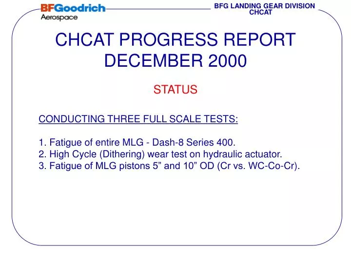 chcat progress report december 2000