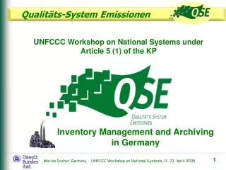 UNFCCC Workshop on National Systems under Article 5 (1) of the KP