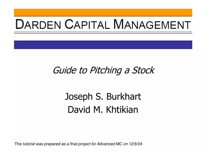 guide to pitching a stock joseph s burkhart david m khtikian
