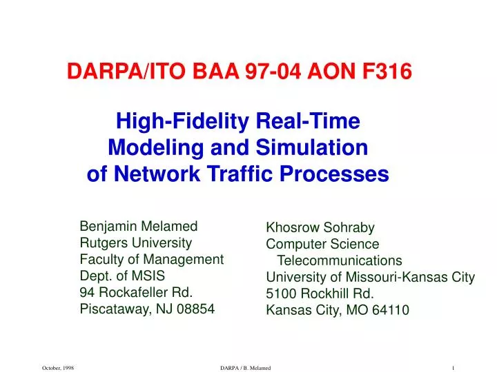 high fidelity real time modeling and simulation of network traffic processes