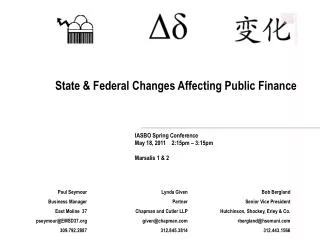 State &amp; Federal Changes Affecting Public Finance