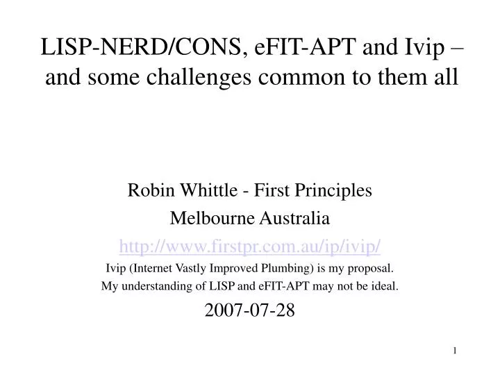 lisp nerd cons efit apt and ivip and some challenges common to them all
