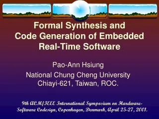 Formal Synthesis and Code Generation of Embedded Real-Time Software