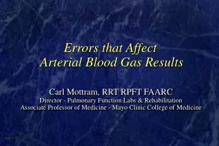 Errors that Affect Arterial Blood Gas Results