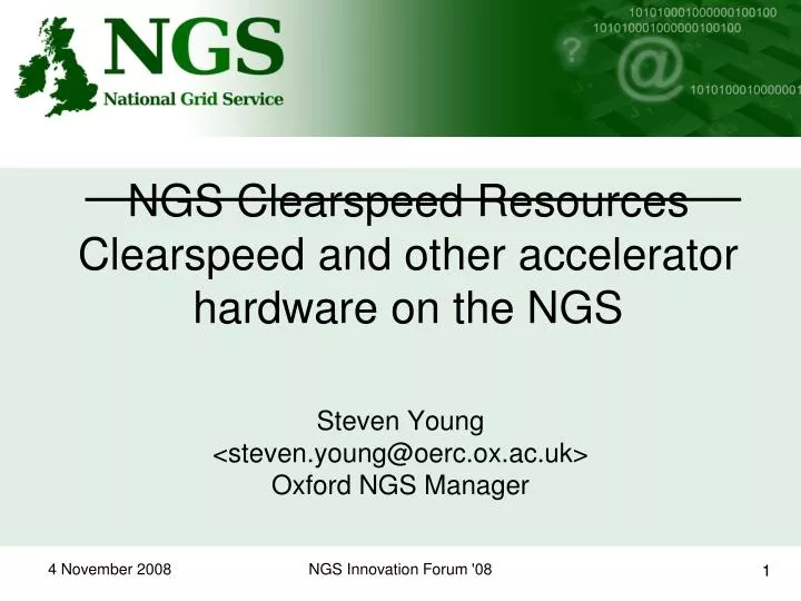 ngs clearspeed resources clearspeed and other accelerator hardware on the ngs